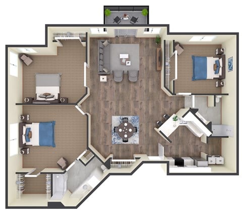 Floor plan for 3 beds, 2 baths, 1554 sqft
